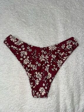 Floral Burgundy High-Cut Bikini Bottoms